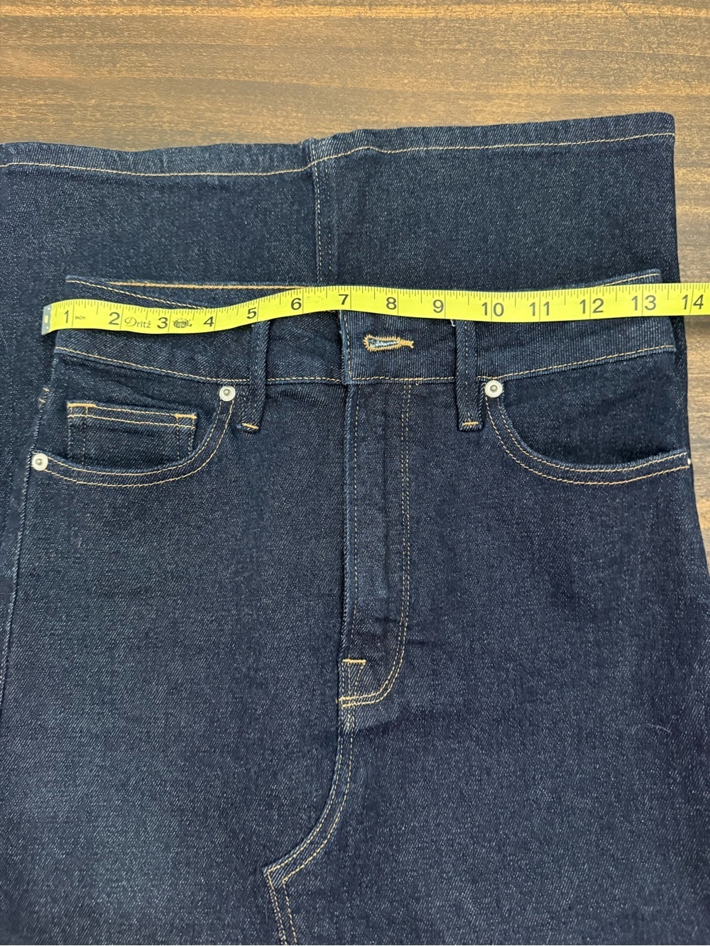 Good American Dark Blue Straight Leg Jeans Skirt with Front Slit - Picture 3 of 7